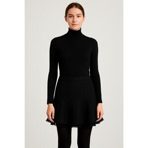 Ann Taylor Black Tweed Drop Waist Chiffon Layered Preppy Peplum Skirt Size 2